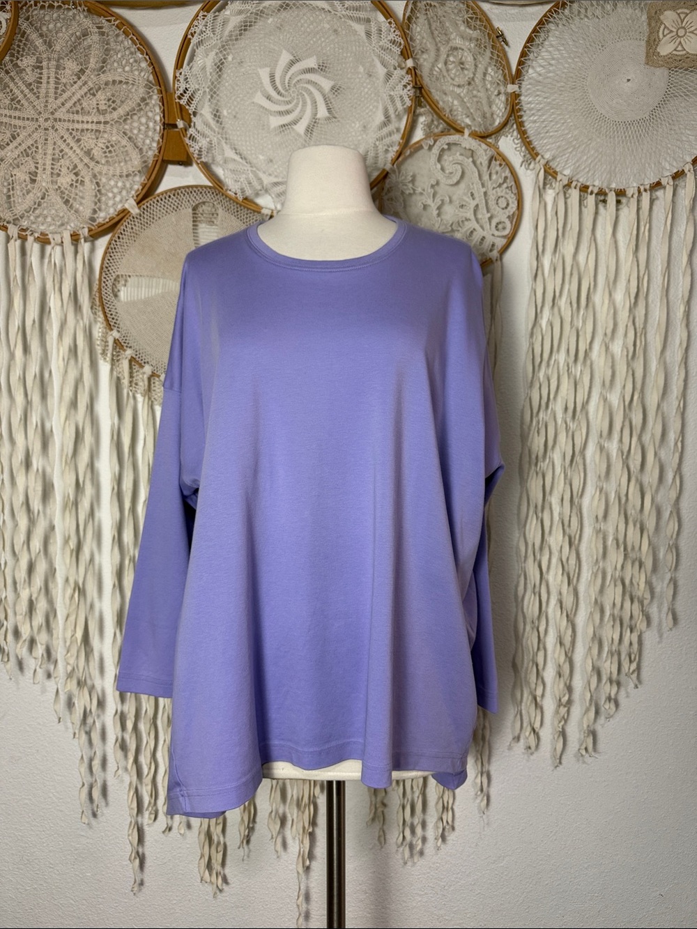 Eskandar Lilac Pima Cotton Drop Sleeve Casual T-Shirt One Size